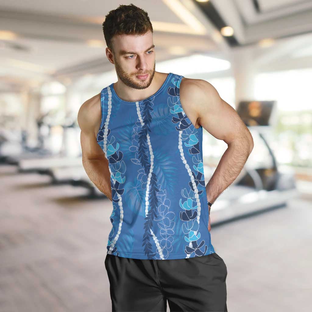 Hawaii Maile Lei Men Tank Top With Blue Monstera Pattern LT05 Blue - Polynesian Pride