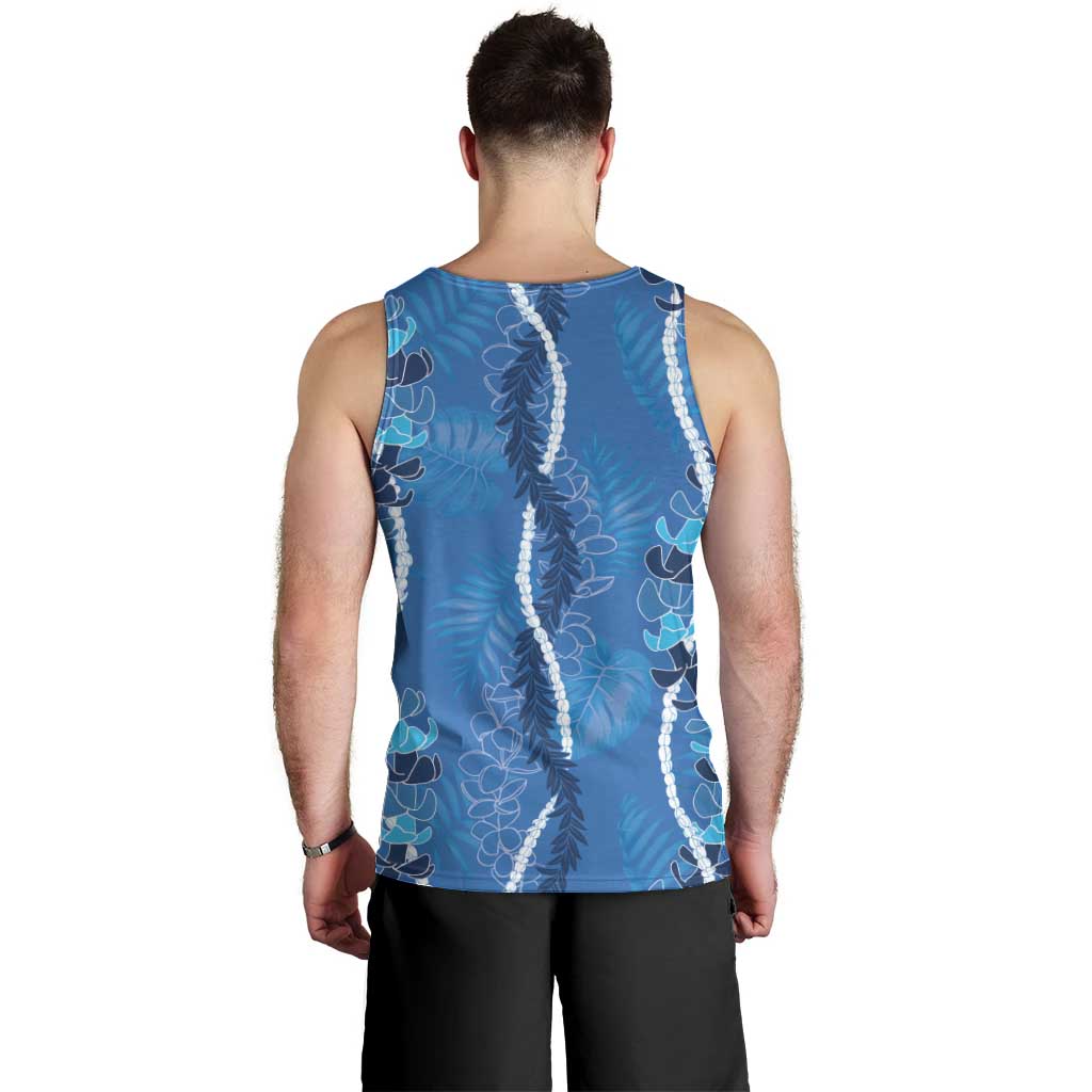 Hawaii Maile Lei Men Tank Top With Blue Monstera Pattern LT05 - Polynesian Pride