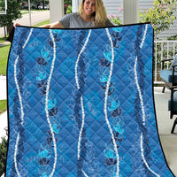 Hawaii Maile Lei Quilt With Blue Monstera Pattern LT05 Blue - Polynesian Pride