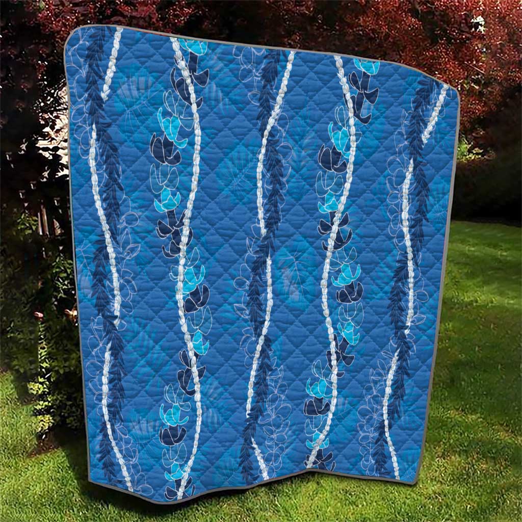 Hawaii Maile Lei Quilt With Blue Monstera Pattern LT05 - Polynesian Pride