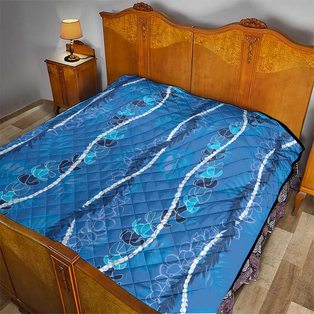 Hawaii Maile Lei Quilt With Blue Monstera Pattern LT05 - Polynesian Pride