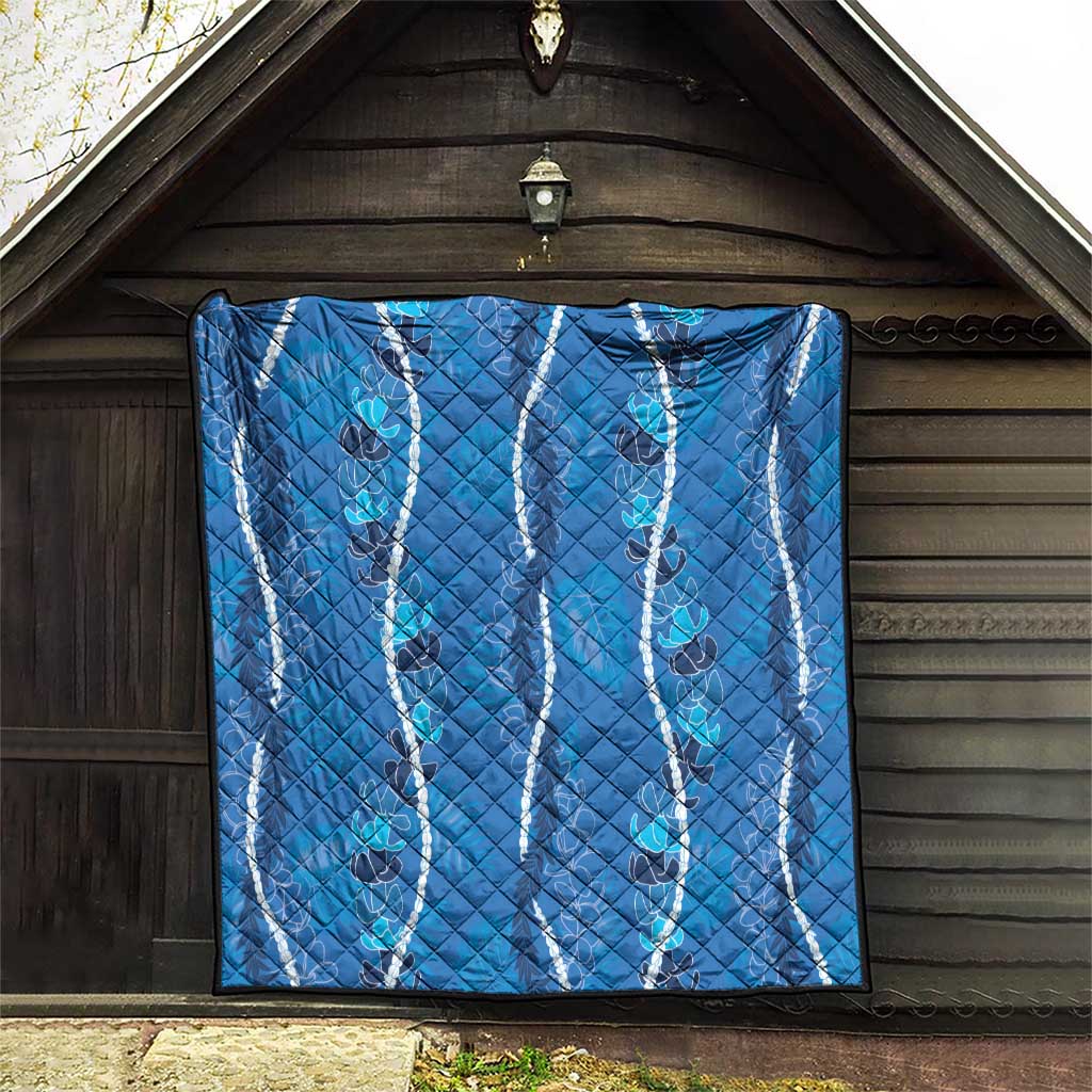 Hawaii Maile Lei Quilt With Blue Monstera Pattern LT05 - Polynesian Pride
