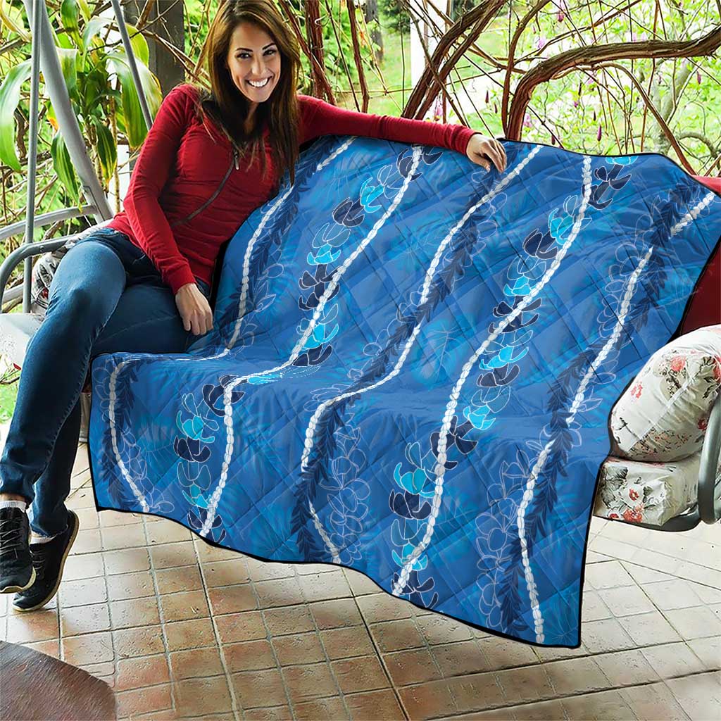 Hawaii Maile Lei Quilt With Blue Monstera Pattern LT05 - Polynesian Pride
