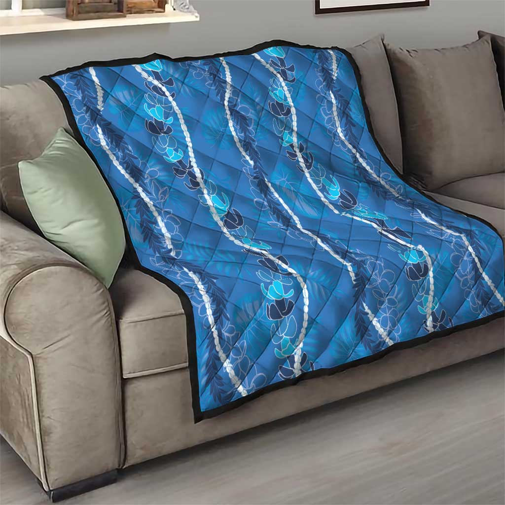 Hawaii Maile Lei Quilt With Blue Monstera Pattern LT05 - Polynesian Pride