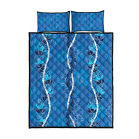 Hawaii Maile Lei Quilt Bed Set With Blue Monstera Pattern LT05 - Polynesian Pride