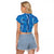 Hawaii Maile Lei Raglan Cropped T Shirt With Blue Monstera Pattern