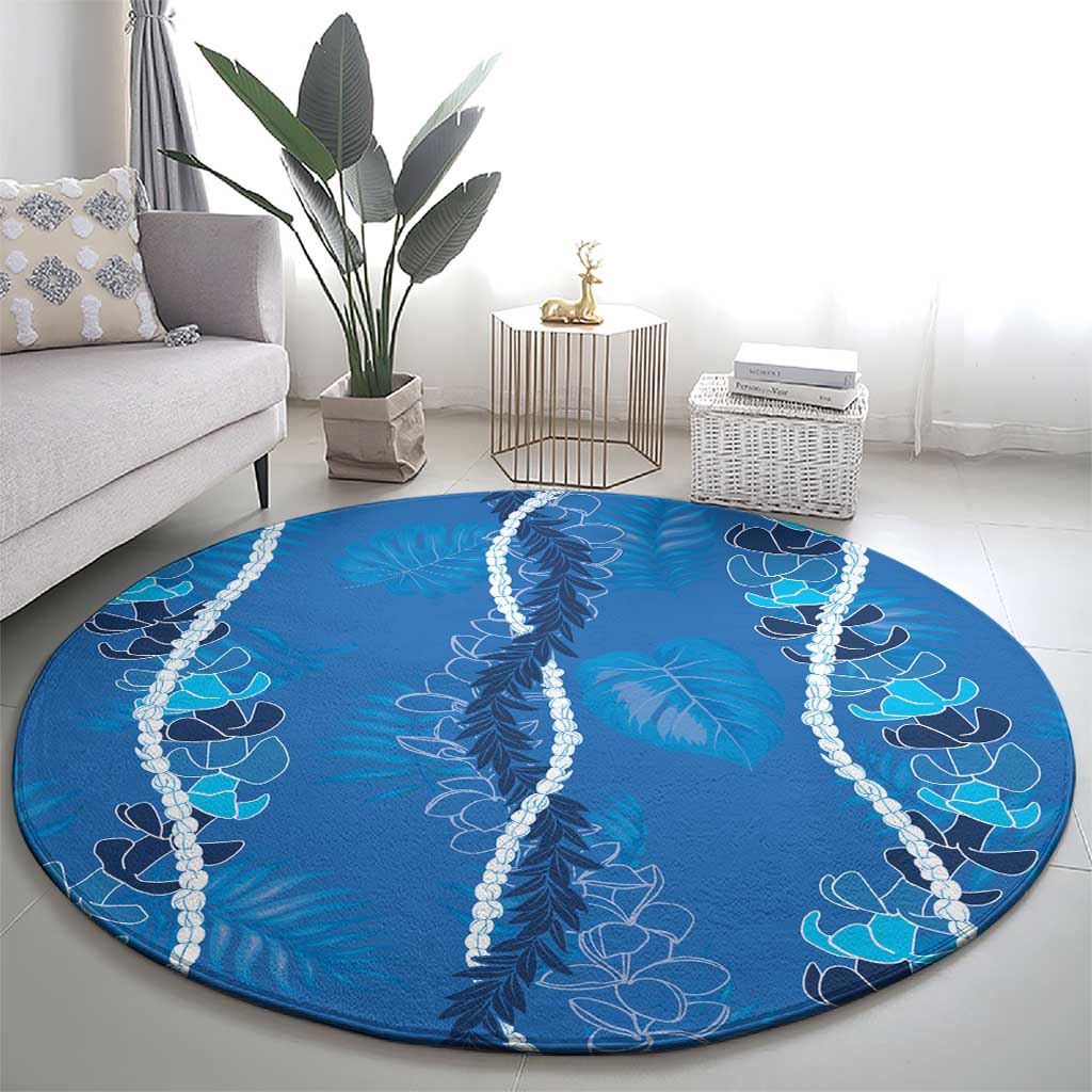 Hawaii Maile Lei Round Carpet With Blue Monstera Pattern LT05 - Polynesian Pride
