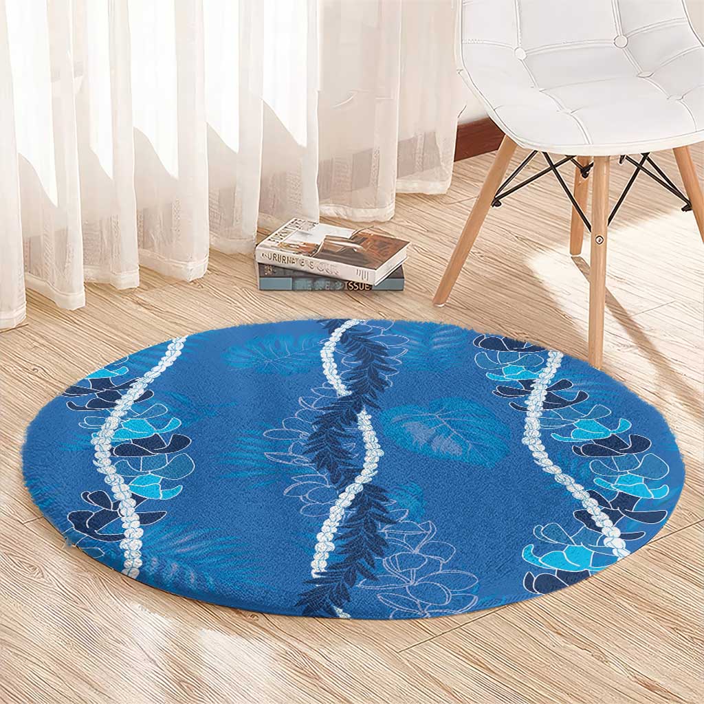 Hawaii Maile Lei Round Carpet With Blue Monstera Pattern LT05 - Polynesian Pride