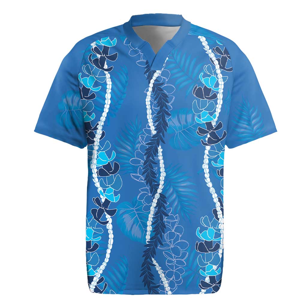 Hawaii Maile Lei Rugby Jersey With Blue Monstera Pattern LT05 Blue - Polynesian Pride