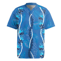 Hawaii Maile Lei Rugby Jersey With Blue Monstera Pattern LT05 Blue - Polynesian Pride