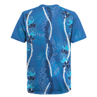 Hawaii Maile Lei Rugby Jersey With Blue Monstera Pattern LT05 - Polynesian Pride