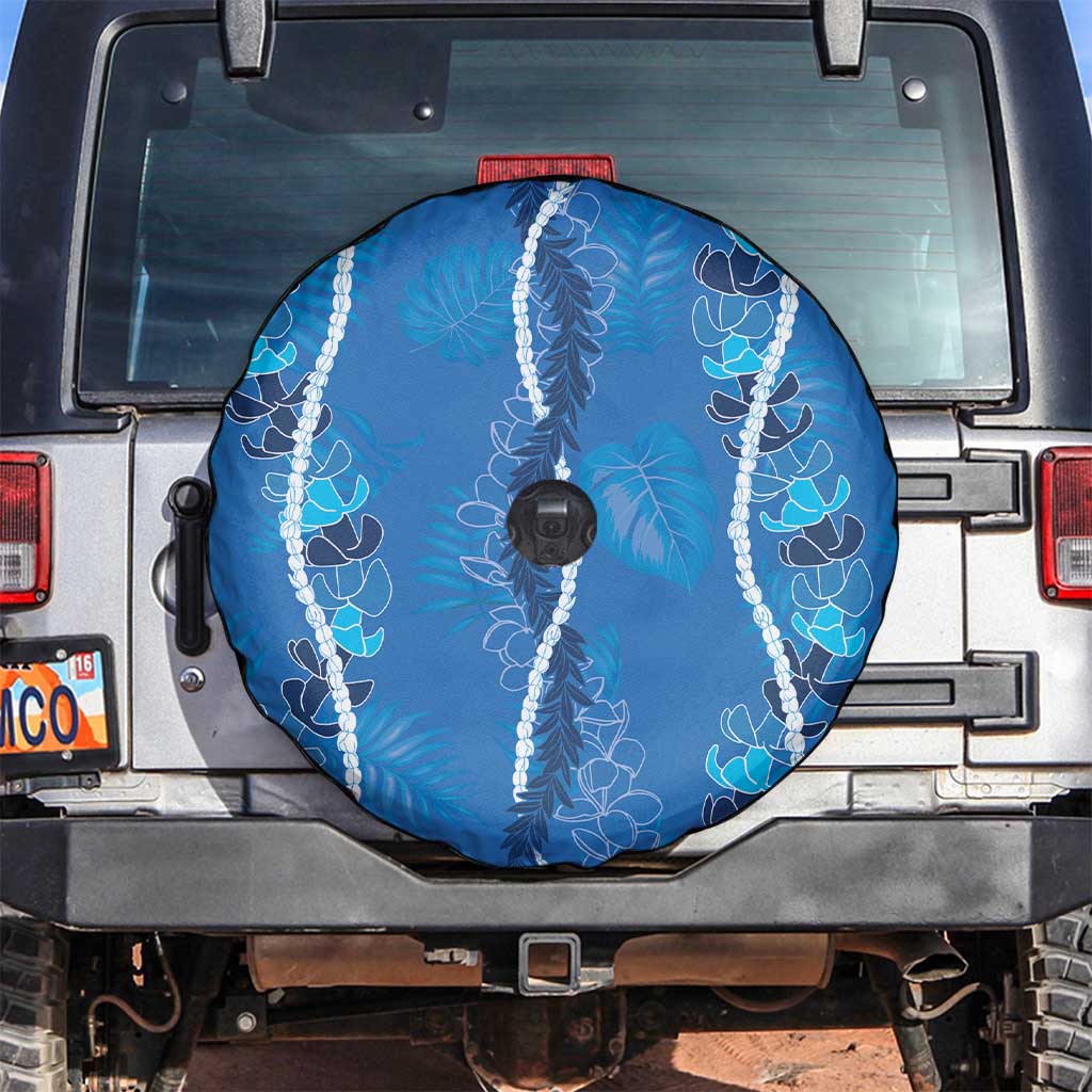 Hawaii Maile Lei Spare Tire Cover With Blue Monstera Pattern LT05 Blue - Polynesian Pride