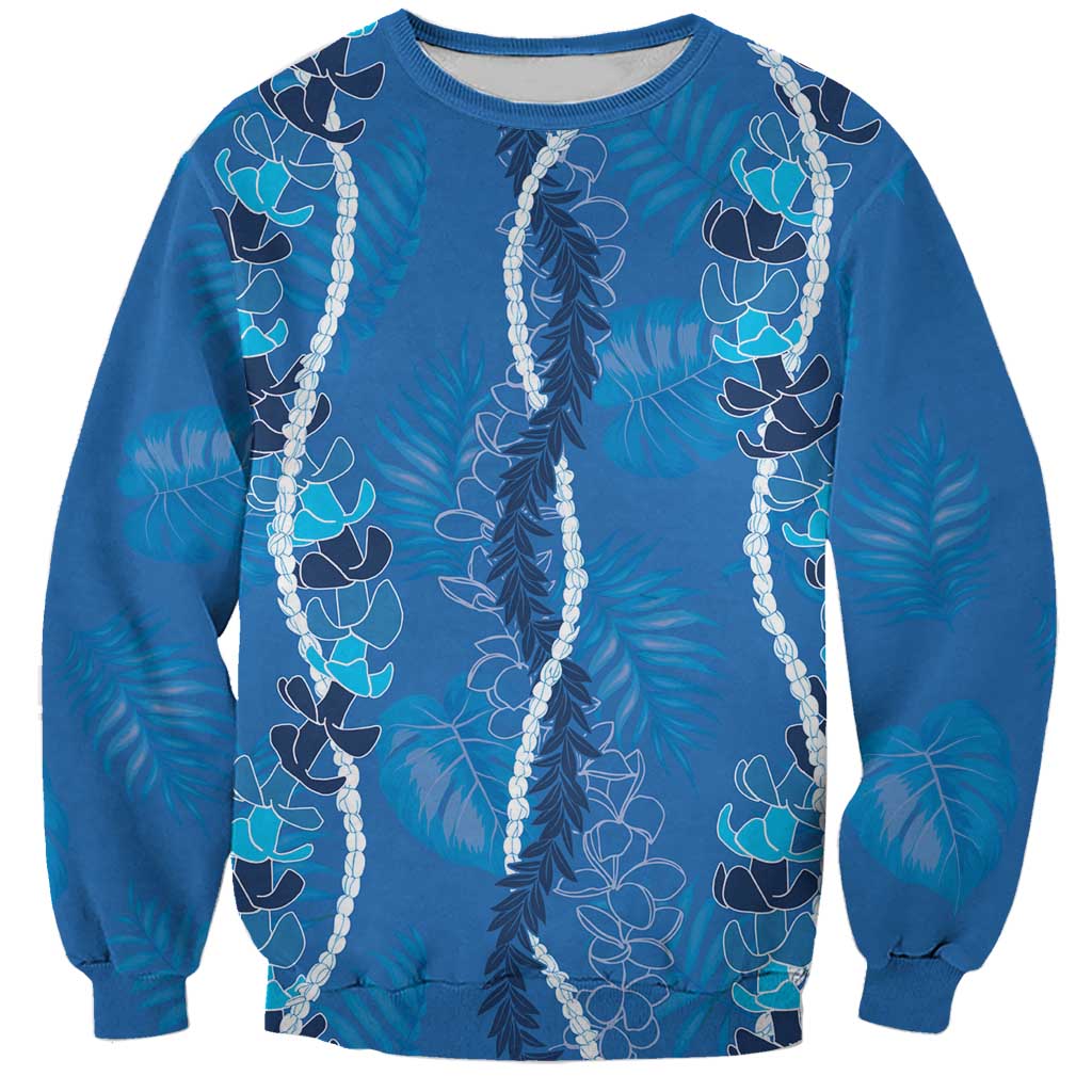 Hawaii Maile Lei Sweatshirt With Blue Monstera Pattern LT05 Unisex Blue - Polynesian Pride