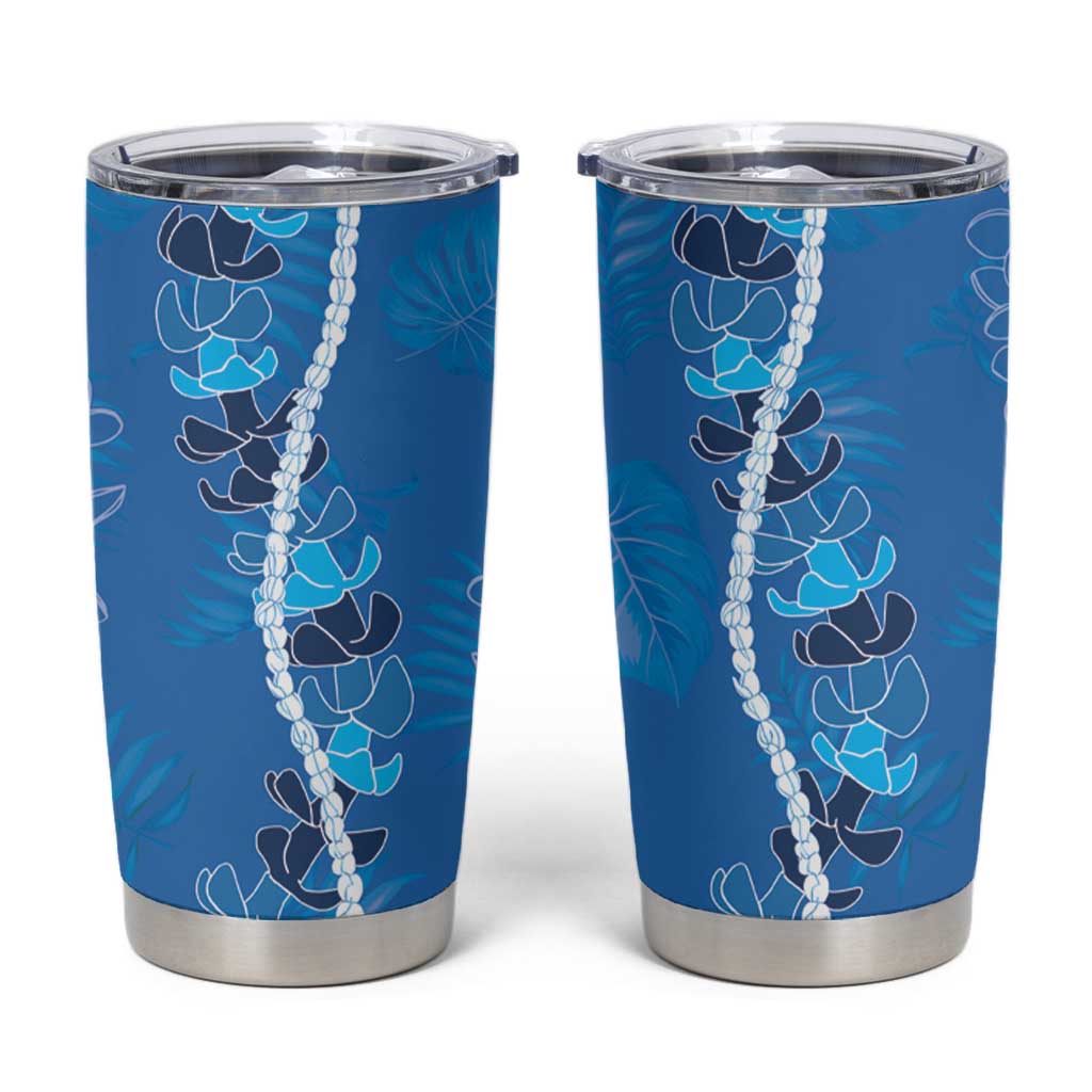 Hawaii Maile Lei Tumbler Cup With Blue Monstera Pattern LT05 Blue - Polynesian Pride