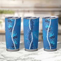 Hawaii Maile Lei Tumbler Cup With Blue Monstera Pattern LT05 - Polynesian Pride