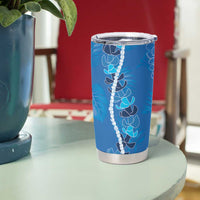 Hawaii Maile Lei Tumbler Cup With Blue Monstera Pattern LT05 - Polynesian Pride