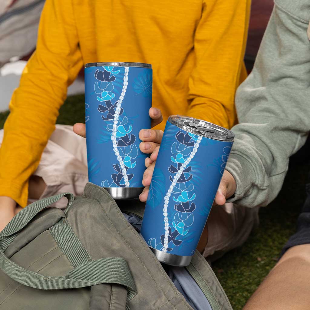 Hawaii Maile Lei Tumbler Cup With Blue Monstera Pattern LT05 - Polynesian Pride
