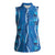 Hawaii Maile Lei Women Sleeveless Polo Shirt With Blue Monstera Pattern