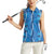 Hawaii Maile Lei Women Sleeveless Polo Shirt With Blue Monstera Pattern