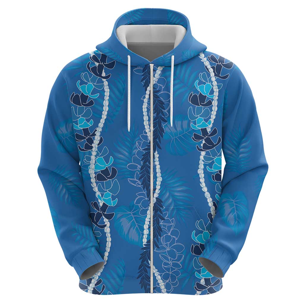 Hawaii Maile Lei Zip Hoodie With Blue Monstera Pattern LT05 - Polynesian Pride