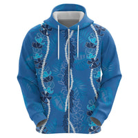 Hawaii Maile Lei Zip Hoodie With Blue Monstera Pattern LT05 - Polynesian Pride