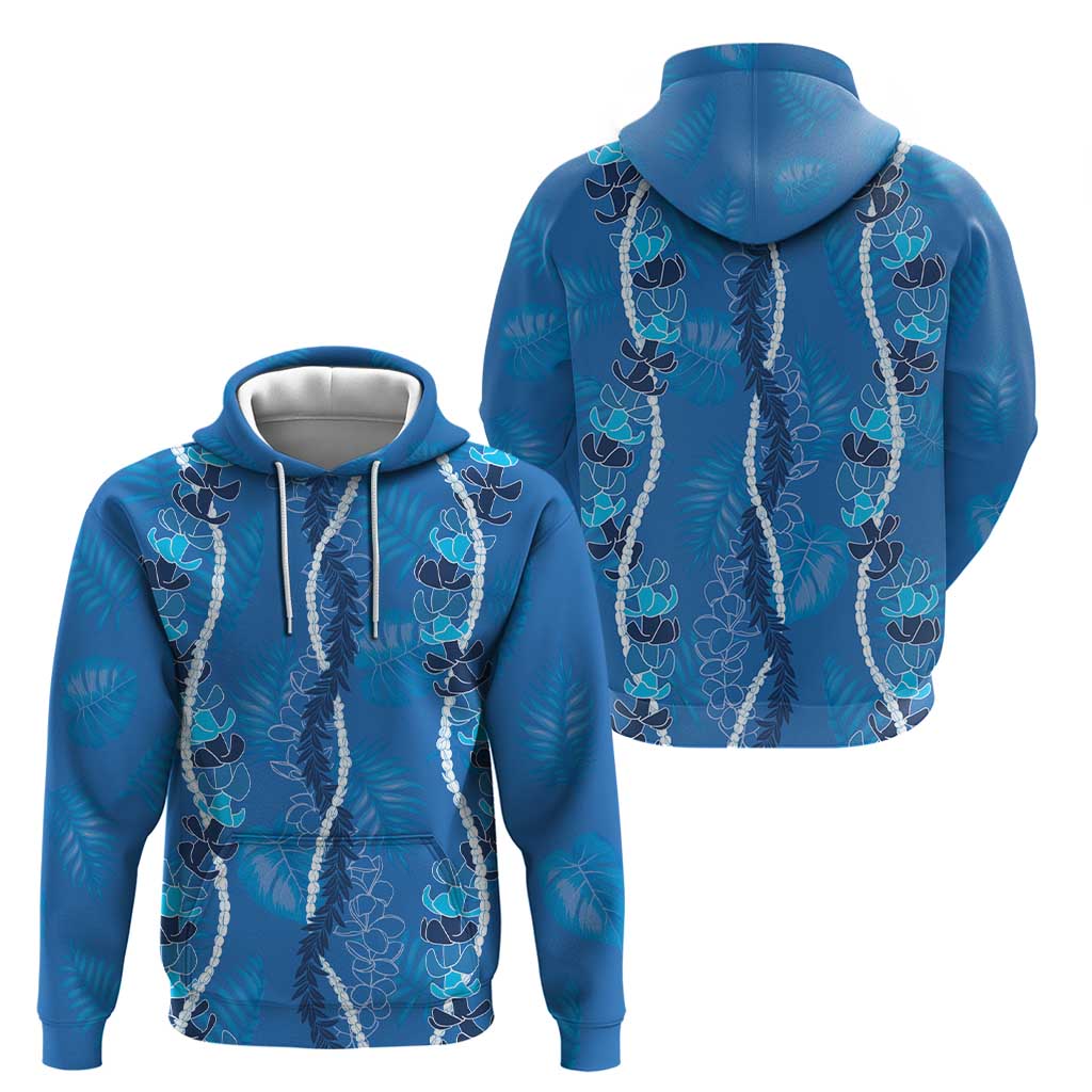 Hawaii Maile Lei Zip Hoodie With Blue Monstera Pattern LT05 - Polynesian Pride