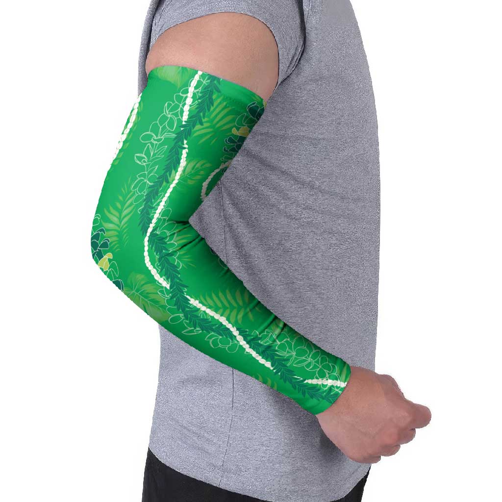 Hawaii Maile Lei Arm Sleeves With Green Monstera Pattern LT05 - Polynesian Pride