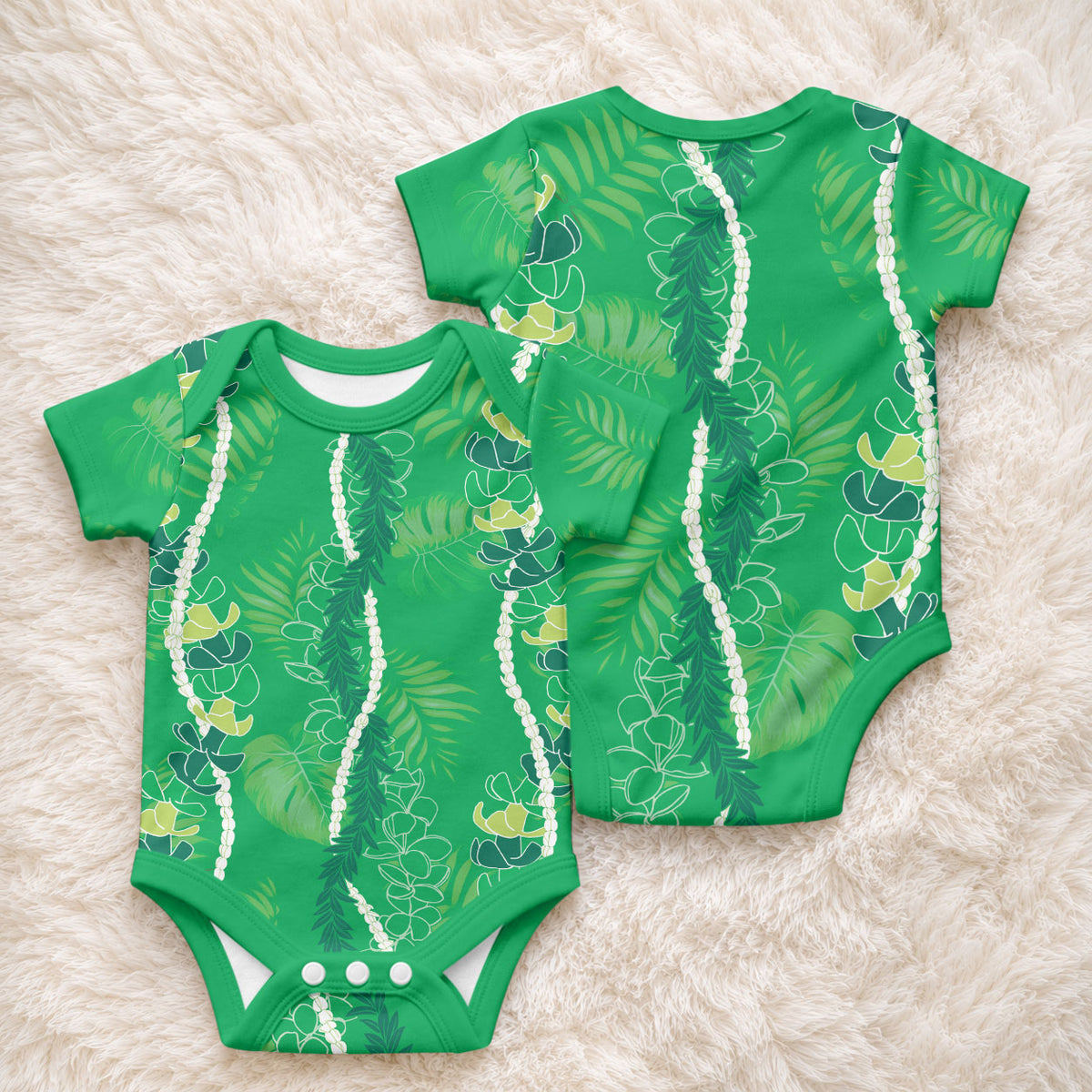Hawaii Maile Lei Baby Onesie With Green Monstera Pattern LT05 - Polynesian Pride