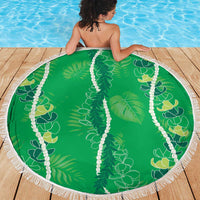 Hawaii Maile Lei Beach Blanket With Green Monstera Pattern LT05 - Polynesian Pride