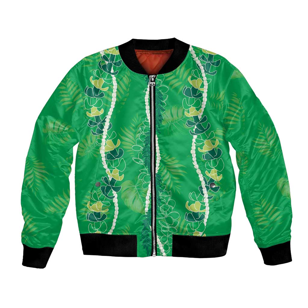 Hawaii Maile Lei Bomber Jacket With Green Monstera Pattern LT05 Unisex Green - Polynesian Pride