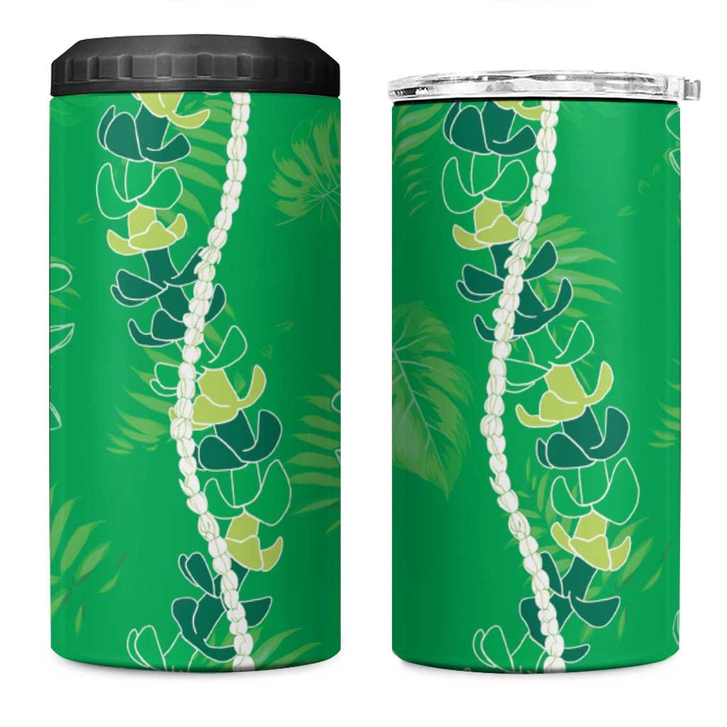 Hawaii Maile Lei 4 in 1 Can Cooler Tumbler With Green Monstera Pattern LT05 One Size: 16 oz Green - Polynesian Pride