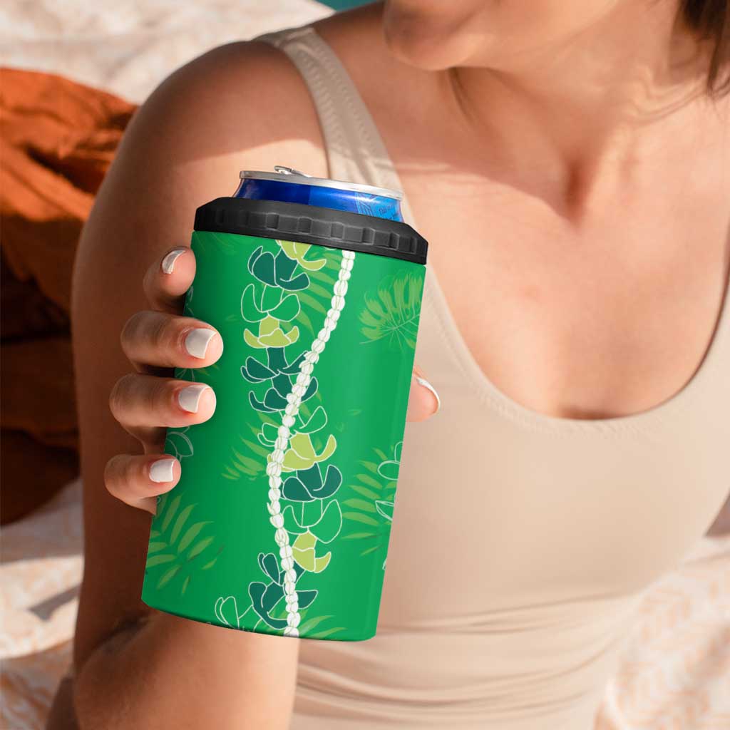 Hawaii Maile Lei 4 in 1 Can Cooler Tumbler With Green Monstera Pattern LT05 - Polynesian Pride