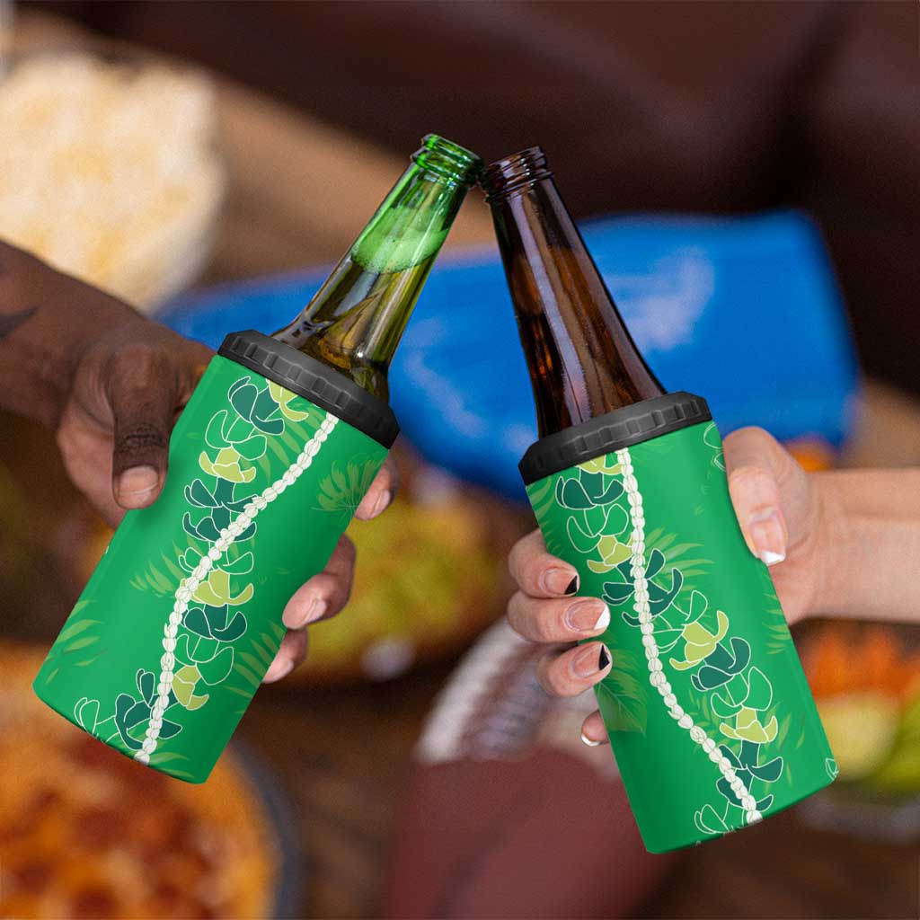 Hawaii Maile Lei 4 in 1 Can Cooler Tumbler With Green Monstera Pattern LT05 - Polynesian Pride