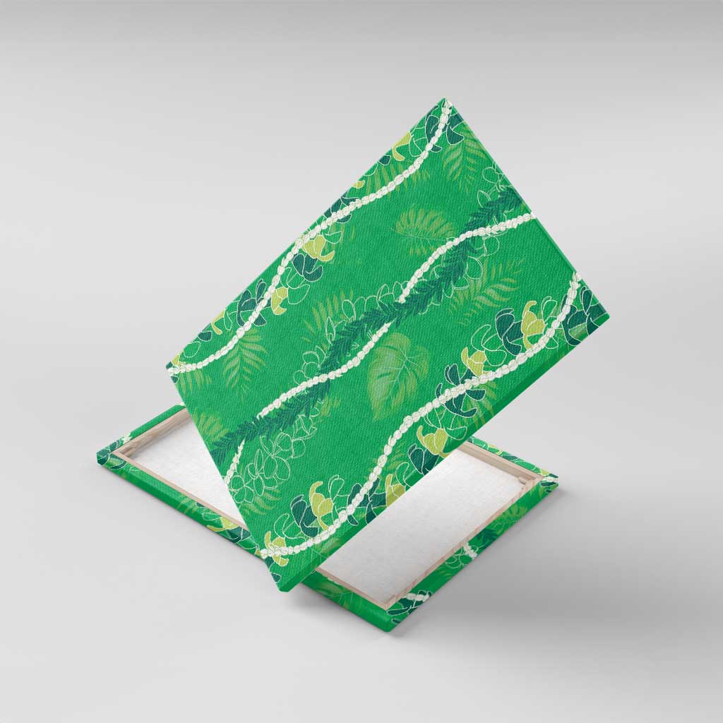 Hawaii Maile Lei Canvas Wall Art With Green Monstera Pattern LT05 With Frame Green - Polynesian Pride