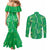 Hawaii Maile Lei Couples Matching Mermaid Dress and Long Sleeve Button Shirt With Green Monstera Pattern