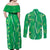 Hawaii Maile Lei Couples Matching Off Shoulder Maxi Dress and Long Sleeve Button Shirt With Green Monstera Pattern