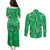 Hawaii Maile Lei Couples Matching Puletasi and Long Sleeve Button Shirt With Green Monstera Pattern