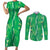 Hawaii Maile Lei Couples Matching Short Sleeve Bodycon Dress and Long Sleeve Button Shirt With Green Monstera Pattern