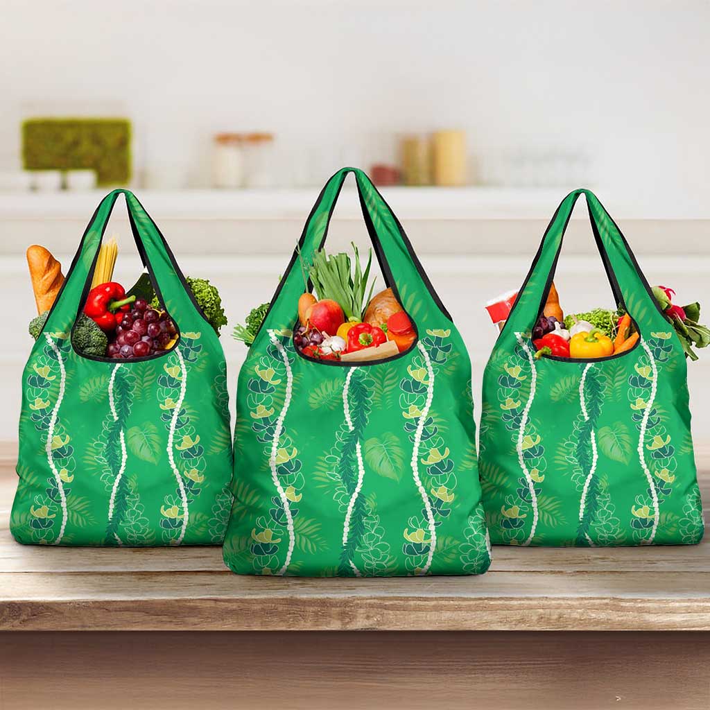 Hawaii Maile Lei Grocery Bag With Green Monstera Pattern LT05 3-pack One Size Green - Polynesian Pride