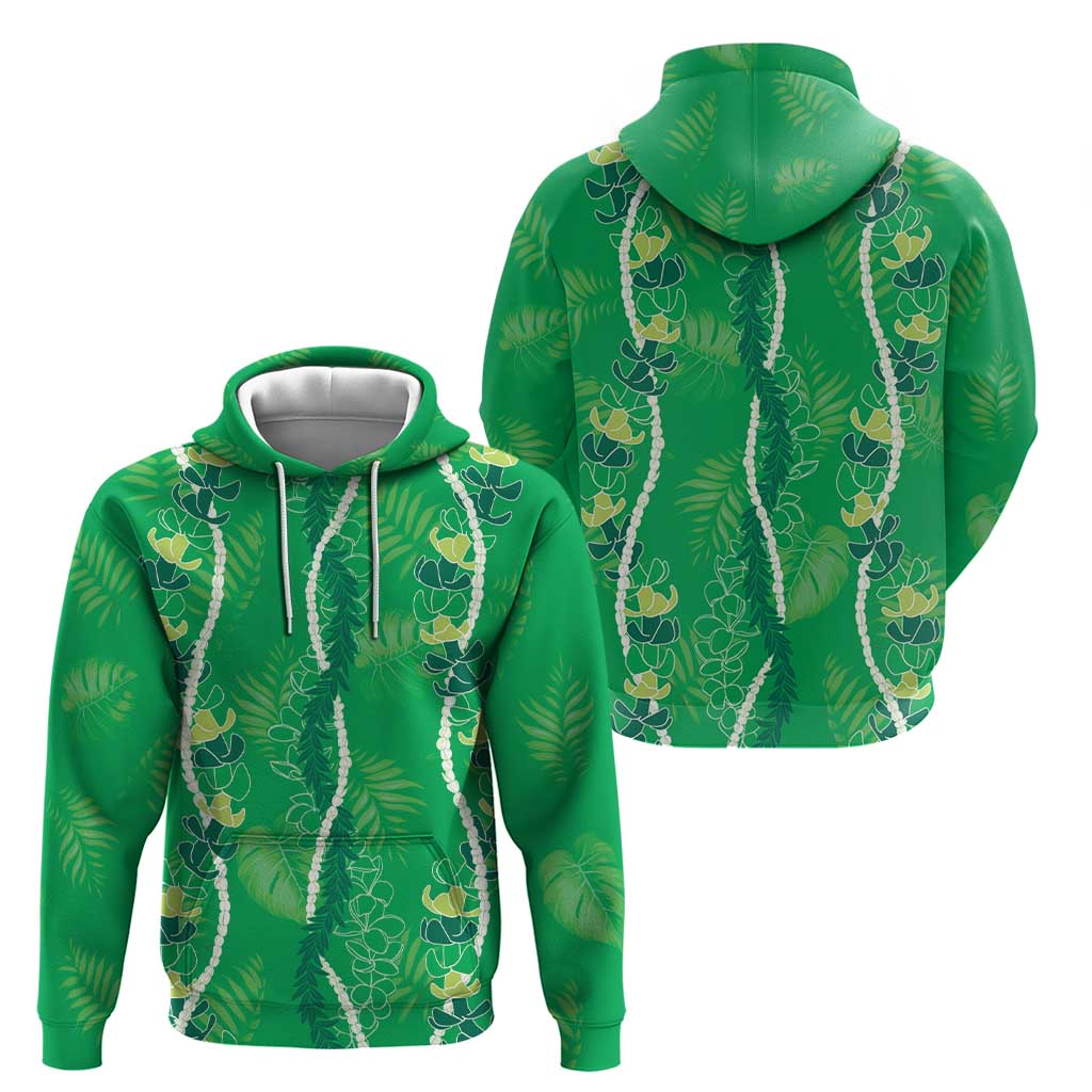 Hawaii Maile Lei Hoodie With Green Monstera Pattern LT05 - Polynesian Pride