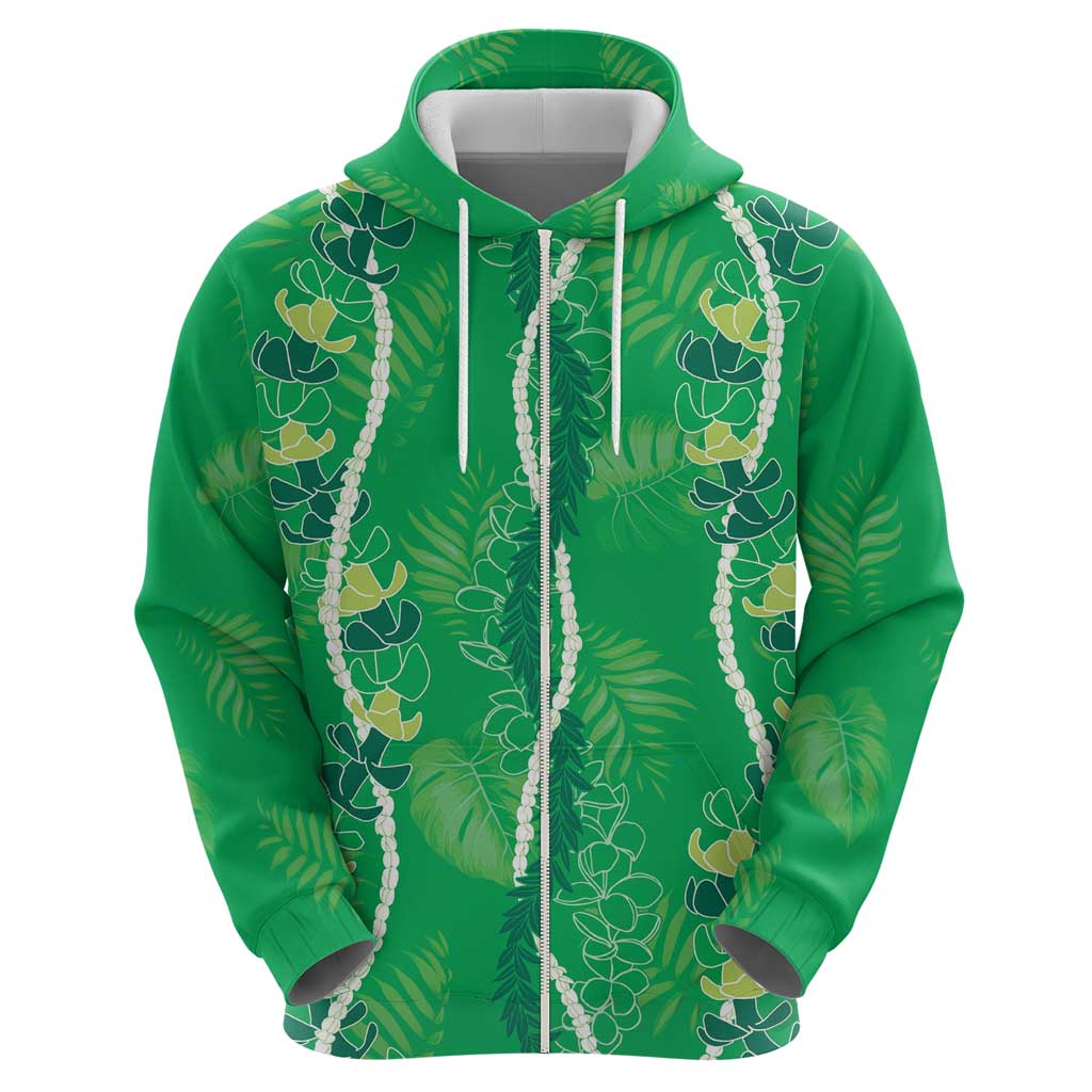 Hawaii Maile Lei Hoodie With Green Monstera Pattern LT05 - Polynesian Pride