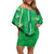 Hawaii Maile Lei Off Shoulder Short Dress With Green Monstera Pattern