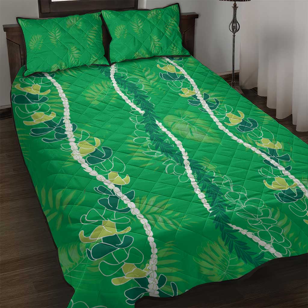 Hawaii Maile Lei Quilt Bed Set With Green Monstera Pattern LT05 Green - Polynesian Pride