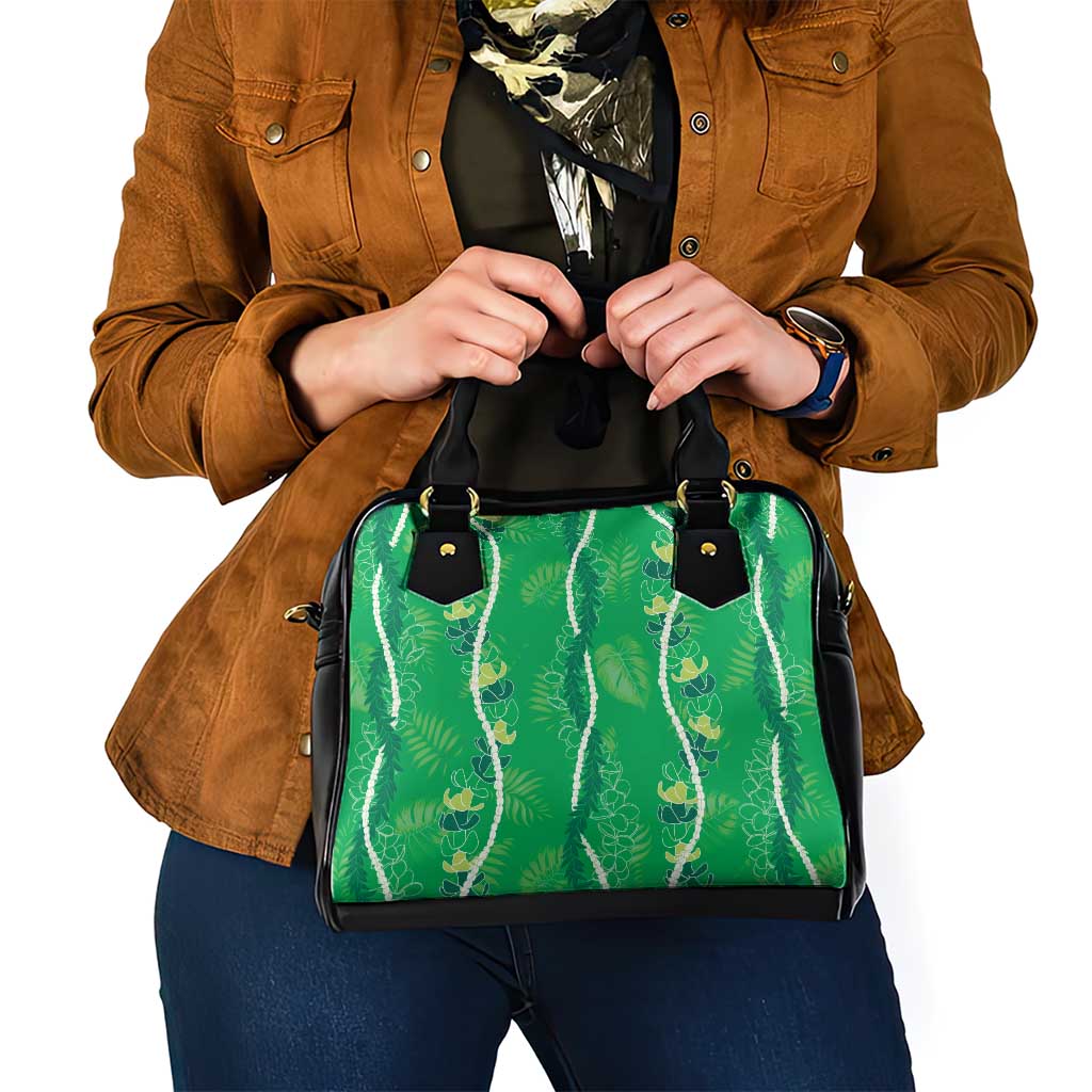 Hawaii Maile Lei Shoulder Handbag With Green Monstera Pattern LT05 - Polynesian Pride