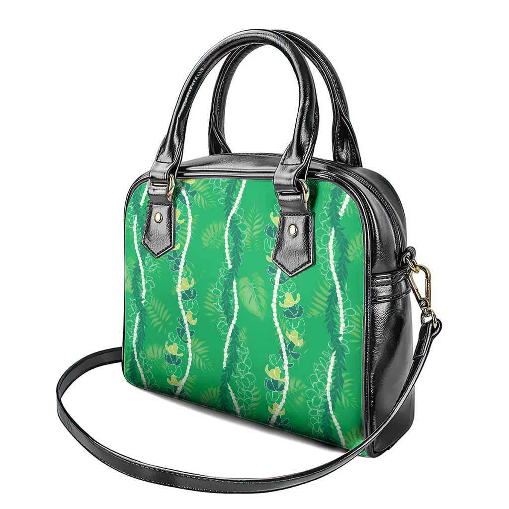 Hawaii Maile Lei Shoulder Handbag With Green Monstera Pattern LT05 - Polynesian Pride