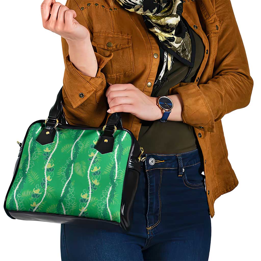 Hawaii Maile Lei Shoulder Handbag With Green Monstera Pattern LT05 - Polynesian Pride