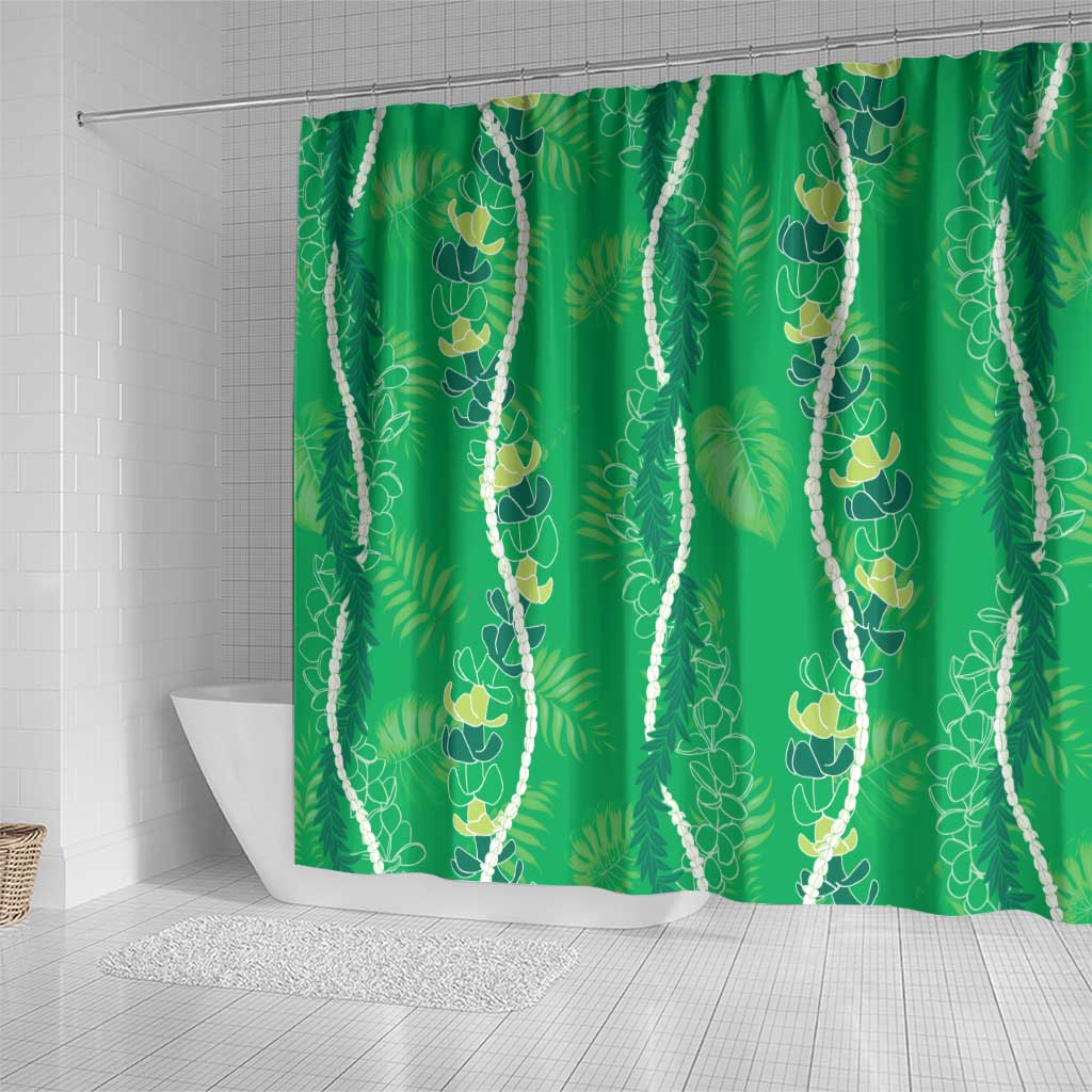 Hawaii Maile Lei Shower Curtain With Green Monstera Pattern LT05 - Polynesian Pride