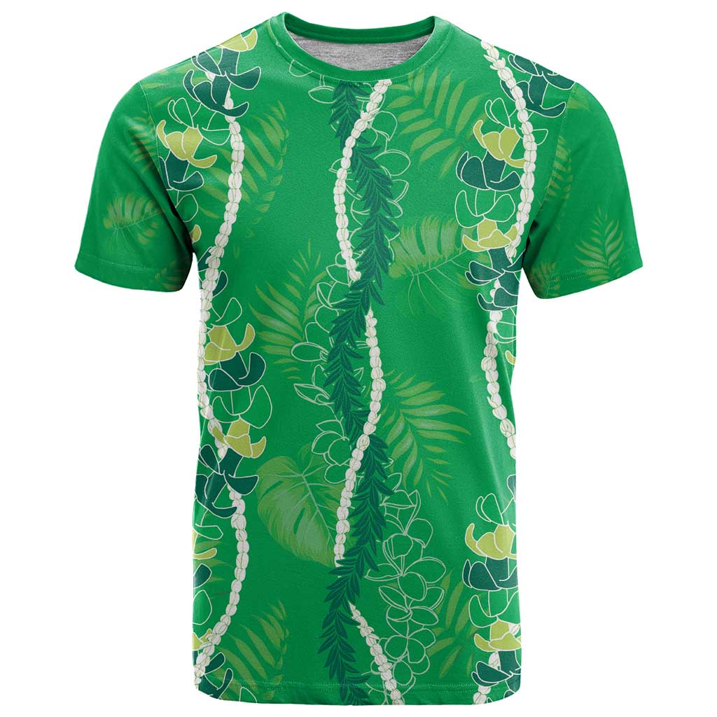 Hawaii Maile Lei T Shirt With Green Monstera Pattern LT05 Green - Polynesian Pride