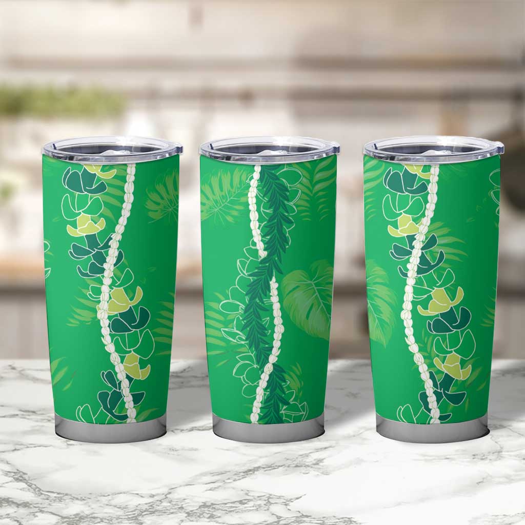 Hawaii Maile Lei Tumbler Cup With Green Monstera Pattern LT05 - Polynesian Pride
