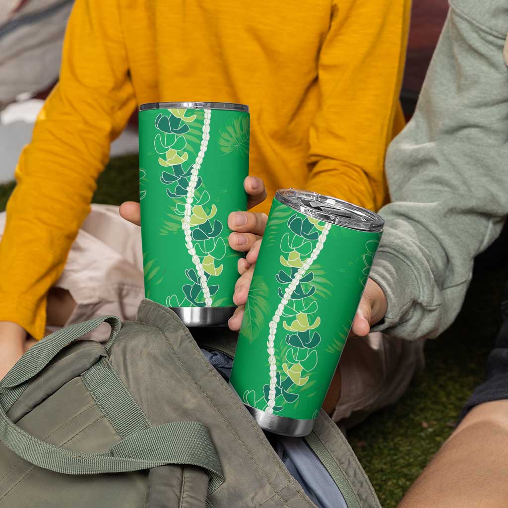 Hawaii Maile Lei Tumbler Cup With Green Monstera Pattern LT05 - Polynesian Pride